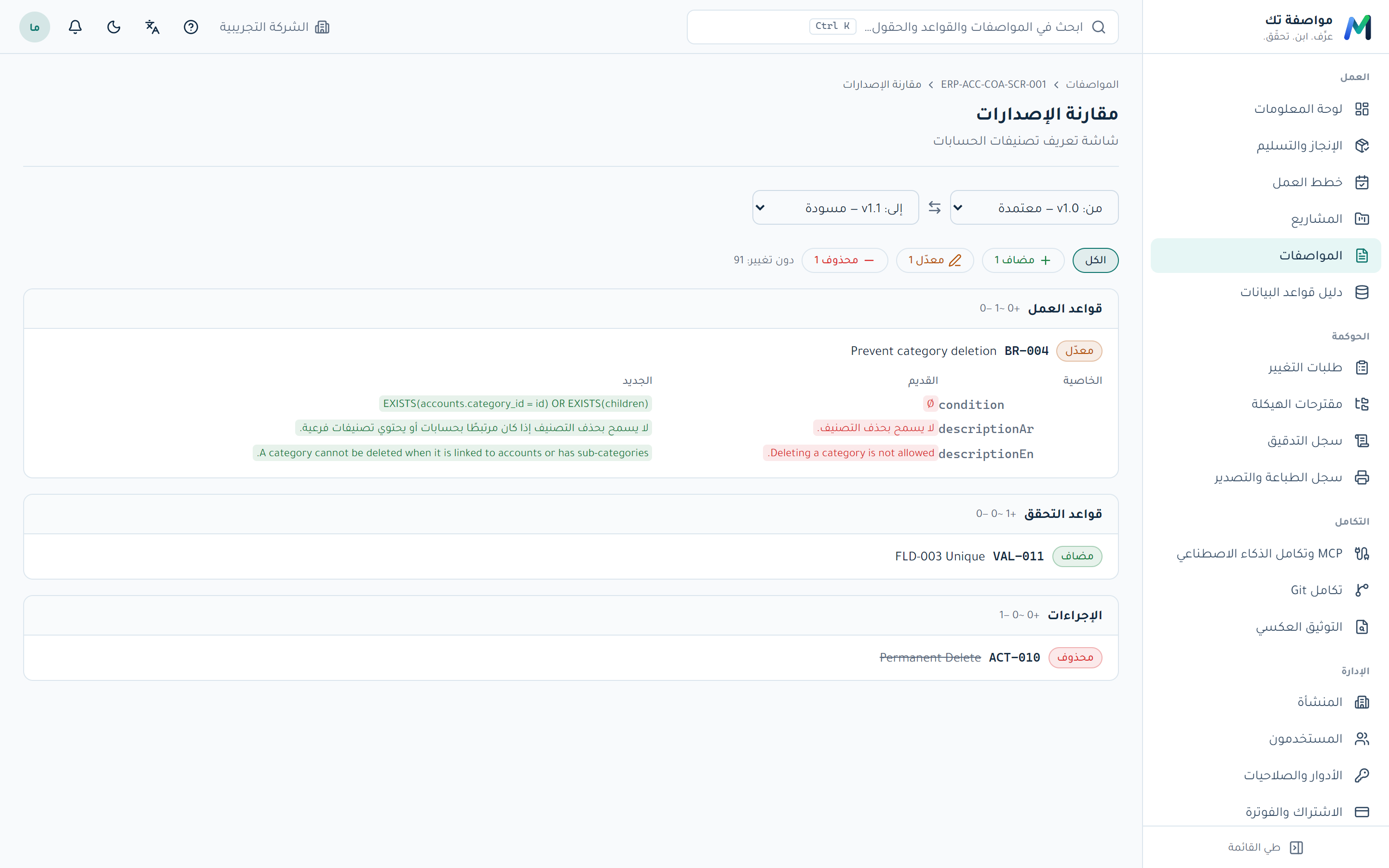 المقارنة بين الإصدارات